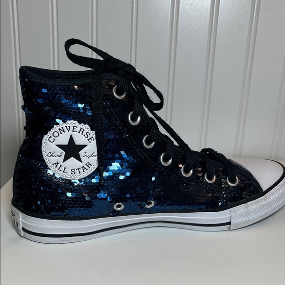 Converse Chuck Taylor All Star Women's Midnight Indigo Blue Sequin High-Tops - Picture 6 of 16